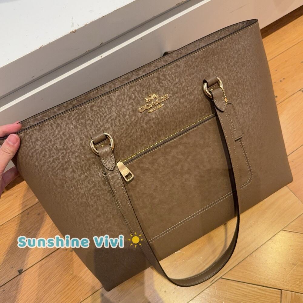 NWT COACH CCC71 Station Tote Bag Gold/Dark Stone Crossgrain leather - Picture 6 of 6